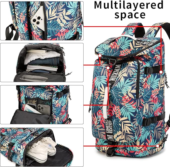 Gym Bag Duffle Backpack Suitable for Hiking,Camping, Travel 40L Large Capacity Trendy Cool Laptop Lightweight Backpack for Men and Women (Blue)…