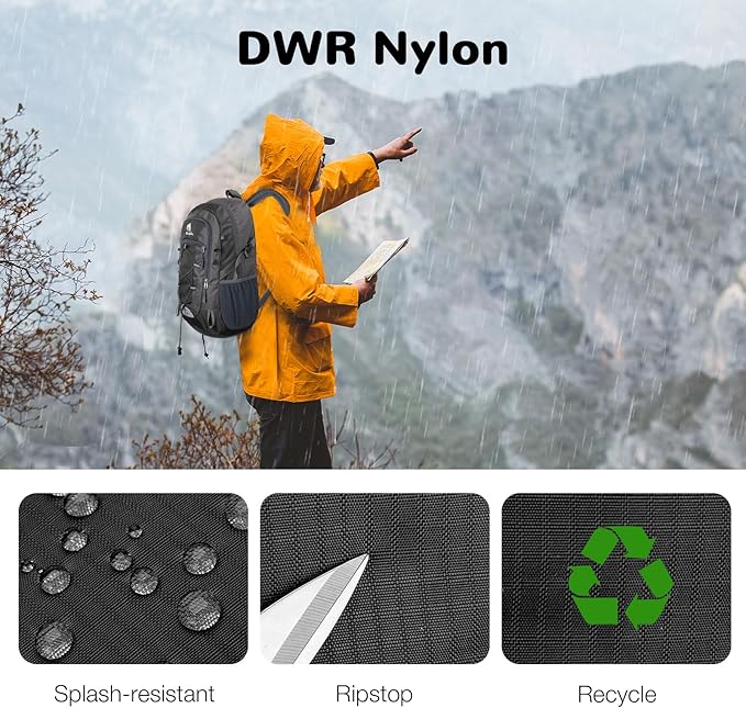25L Small Hiking Backpack with Chest Strap for Men Women, Waterproof Travel Backpack Day Pack, Lightweight Padded Hiking Daypacks for Camping Traveling Outdoor Sports, Black