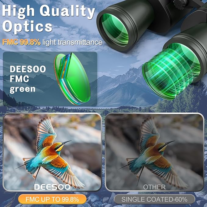 20x52 Binoculars for Adults High Powered - HD Large View Binoculars with Low Light Vision - Professional Binocular for Hunting Bird Watching Travel Cruise Outdoor Sports Gifts for Men - Green