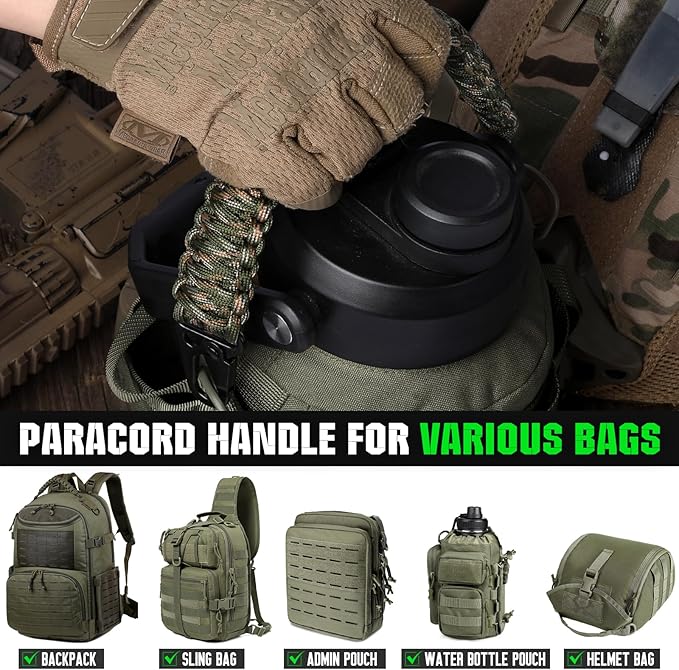 Tactical Paracord Handle，9-core Weaving Paracord Strap for Bag Strap Replacement，Molle Attachment with Metal/Plastic Clips for Backpack Sling Bags Water Bottle Holder