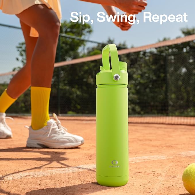 ENCOOL Insulated Water Bottle with Straw Stainless Steel Water Bottle, Leak-Proof, BPA-Free, Double Wall Vacuum Keeps Cold for 24 Hours for Sports, Travel, School (26 oz, Sharp Green)