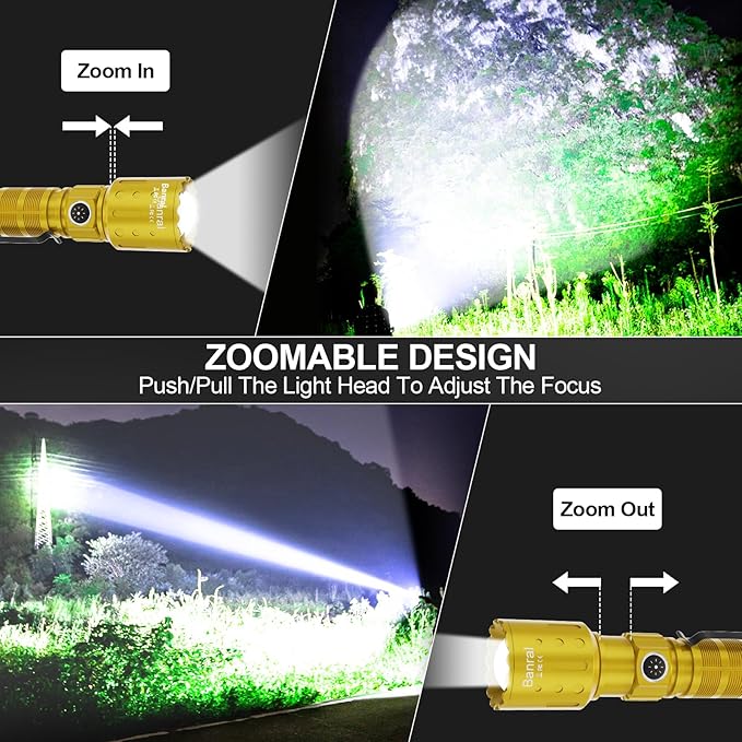 Banral Flashlights High Lumens Rechargeable, Super Bright Long Range Small Powerful Flashlight, 6 Modes LED Tactical Pocket Waterproof Flash Light for Home Emergency (1, Yellow Gold)