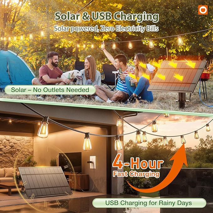 addlon 102(96+6) FT Solar String Lights Waterproof,Patio Light Solar Powered with Remote & USB Port 3 Modes, 30+2 LED Shatterproof Bulbs Outdoor Lighting for Camping Backyard Garden
