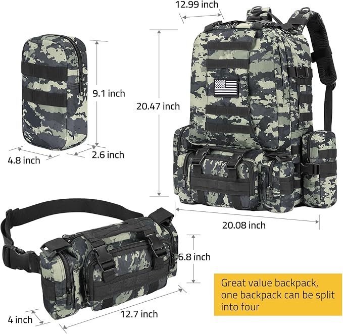 CVLIFE Tactical Backpack Military Army Rucksack for Men Women 60L Large Survival 3 Day Bug Out Pack Detachable Molle Bag (Shadowstand)