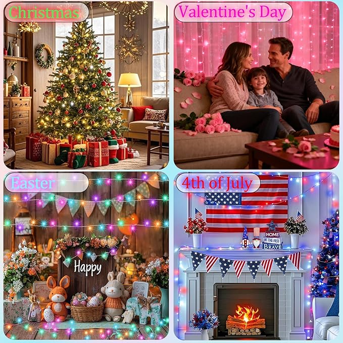 Pooqla Color Changing Christmas String Lights with Remote, 35 Colors 66FT 200LED String Lights Outdoor Decoration, Indoor Connectable Fairy Lights Plug in for Memorial Day 4th of July Decoration