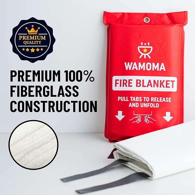 Fire Suppression Blanket with Hooks - Waterproof, Oil-Resistant, Fiberglass Fire Blanket for Home, Kitchen, Grill, BBQ, Fireplace with Rapid Deployment | Reusable Fire Resistant Safety Sheet