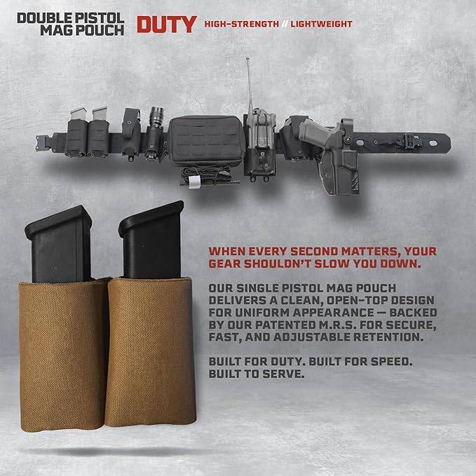 Double Pistol Magazine Pouch, Black, High-Strength Laminate Material, MOLLE Compatible, Magazine Retention System
