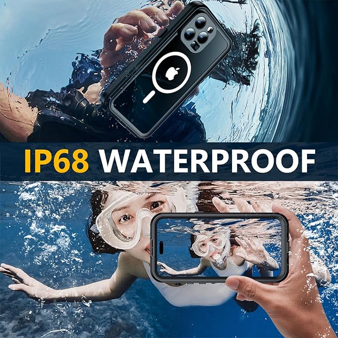 Red2Fire for iPhone 14 Pro Case Waterproof, [Built-in Screen Protector & Camera Protector][Compatible with MagSafe][Full Body Shockproof][IP68 Waterproof][Dustproof] Phone Case 6.1" Black/Clear