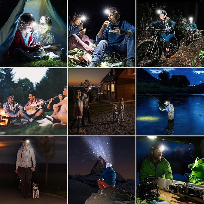 Headlamp Rechargeable, Super Bright LED Head Lamp, Waterproof Outdoors Headlight Flashlight, Adjustable headlamps for Adults and Kids,Cyclin 2pack