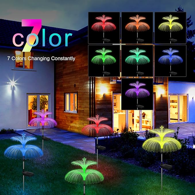 Weepong Solar Garden Lights 3 Pack New Upgraded Solar Lights Outdoor Waterproof 7 Color Changing Double Jellyfish and Star Flower Garden Decor Yard Lawn Christmas Outdoor,Gifts for Mother's Day Women