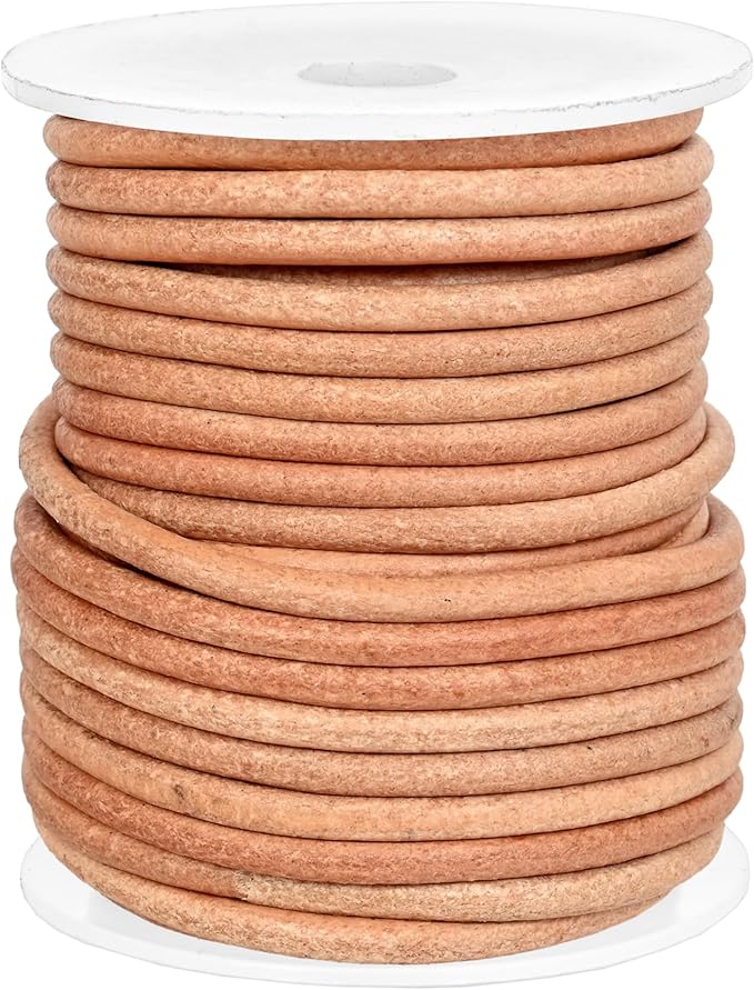 GENIQUE Real/Genuine Round Leather String Cord for Necklace, Bracelets, Jewellery, Braiding (3mm, Natural Distressed)