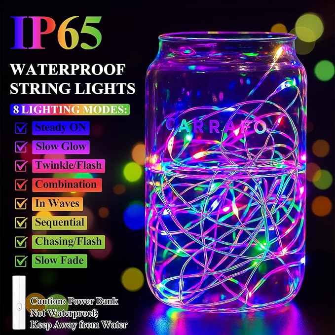 Lakumu 32FT(16*2) Fairy Lights Battery Operated String Lights, Rechargeable Twinkle Lights with Timer, Mini LED Lights for Bedroom, Christmas Decorations, Wedding, Centerpiece Table Decor Multicolor