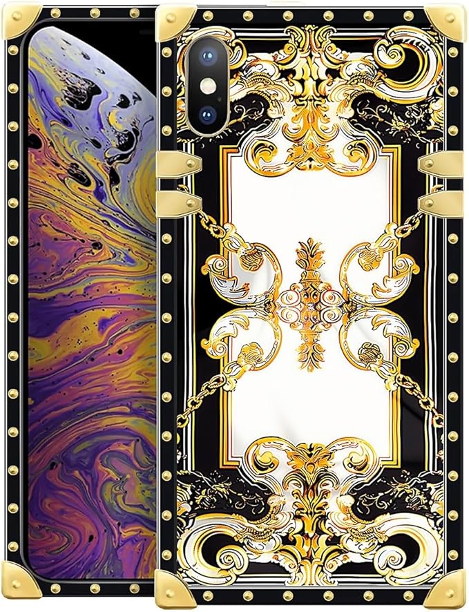 Compatible with iPhone XR Case, Gold Grain Flowers Luxury Golden Decoration for Girl Women Soft TPU Shockproof Protective Hard PC Back for iPhone XR
