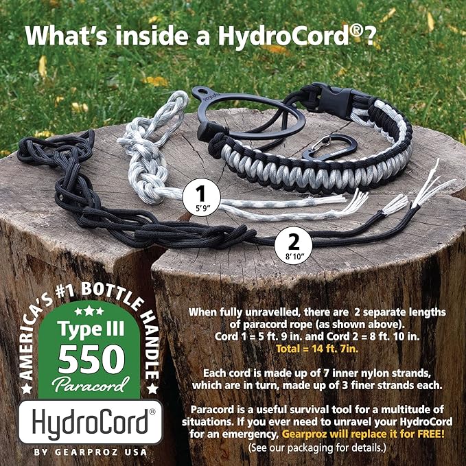 Gearproz HydroCord 1.0 Handle for Hydro Flask Wide Mouth Water Bottles, Hydroflask 1.0, Iron Flask, Thermoflask and Takeya Reusable Water Bottles, Paracord Survival Strap