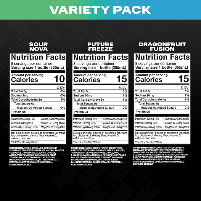 PRIME Hydration VARIETY Sports Drinks, Electrolyte Enhanced to Replenish Fluids, 177mg BCAAs, B Vitamins, Antioxidants, Low Sugar, 12 Fl Oz (Pack of 15)