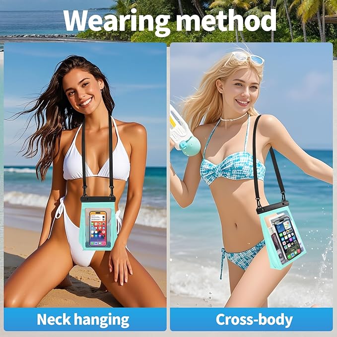 PEDVSTY Large Waterproof Phone Pouch [with Sealing Strip], Cell Phone Dry Bag for iPhone Galaxy All Phones, Floating Water Proof Bag for Beach Water Park Green