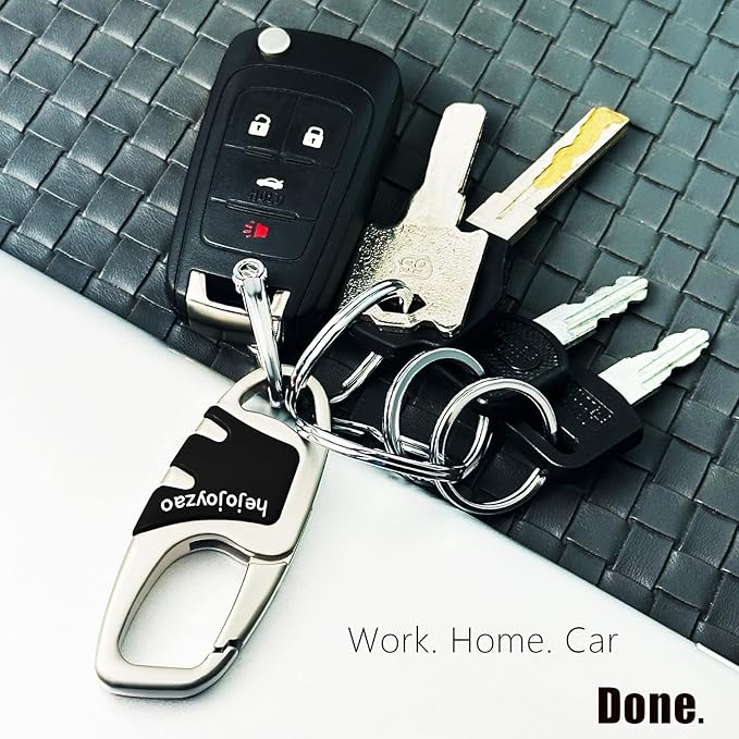 Keychain with Carabiner Clip, 4 Heavy Duty Key Rings and D Ring for Men's Car Key Fob Holder Fits Belt Loops