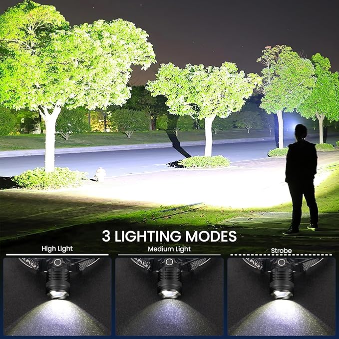 azamine LED Headlamp Rechargeable, 99000 Lumens Bright Head Lamp Βattery Include, 90° Adjustable Head Lights for Forehead with 3 Modes, Long Runtime & Waterproof Headlamps for Adults Camping Hiking