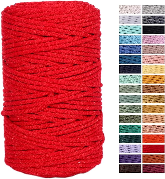 Red Macrame Cord 4mm x 109Yards,Colored Cotton Rope Craft Cord Colorful Cotton Cord Twine for Wall Hanging Plant Hangers Crafts Knitting Decorative Projects
