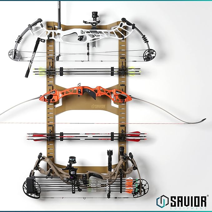Savior Equipment Horizontal Steel Wall Mount Firearm Rifle Display Rack, Compound Bow Shotgun Carbine Gun Sword Tactical Vest Gear Hanger Free-Standing Indoor Storage Organizer, 10 Mounting Hooks