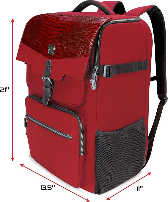 ENHANCE Collector's Edition DnD Backpack - RPG DM Bag for Dungeons and Dragons - DnD Bag fits 6-8 Books, 18" Laptop/DM Screen Slot, Miniature Foam Trays, Accessory Pockets, Map Strap (Dragon Red)
