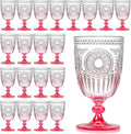 XUWAIDSGN 24Pcs Plastic Vintage Wine Glasses 13.5oz Reusable Embossed Goblet Glasses Pink Gradient Retro Wine Glassware Unbreakable Stemmed Champagne Water Cups for Wine Cocktail Juice Wedding