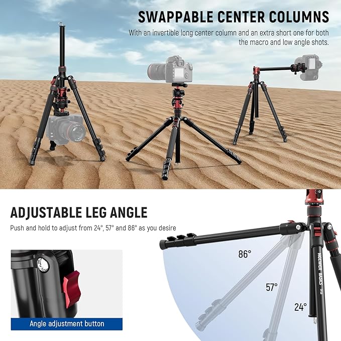 NEEWER Basics 70.9" Camera Tripod Monopod with Center Column & Ball Head, Quick Release Overhead DSLR Cell Phone Holder Stand Compatible with iPhone Travel Video Recording, 17.6 lbs Max Load, TP16