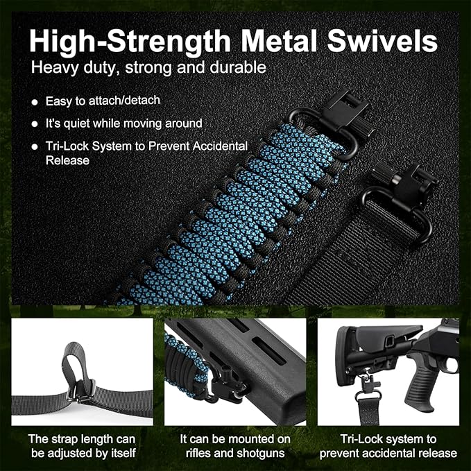 VVAAGG Two-Point Paracord Rifle Sling with Swivels, Non-Slip Gun Sling with Adjustable Length Strap
