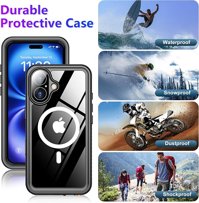Red2Fire 2025 New Designed for iPhone 16 Case Waterproof, [Compatible with MagSafe][Built-in Camera & Screen Protector][Full Body Shockproof][IP68 Waterproof][Dustproof] Phone Case for iPhone 16 6.1"
