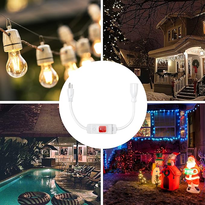 Outdoor Waterproof Extension Cord with Switch - 3 Prong, On/Off Switch with SJTW Extension Cord, Heavy Duty, 125v/250v (25 Ft, White)