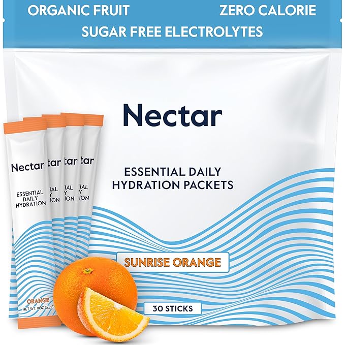 Nectar Hydration Packets - Electrolytes Powder Packets - No Sugar or Calories - Organic Fruit Liquid Daily IV Electrolytes Powder for Dehydration Relief and Rapid Rehydration (Orange 30 Pack)