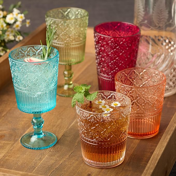 Certified International Victoria Green Set of 6 Premium Acrylic DOF Glass 16 oz – Unbreakable Drinkware with Elegant Embossed Design, Perfect for Indoor & Outdoor Use