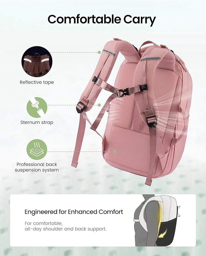 LOVEVOOK Everyday Laptop Backpack for Women Men With Giant Tumbler Holder,15.6 Inch Classic Travel Work College Teacher Carryon Backpack Purse,Waterproof Computer laptop Bag Hiking Backpack,Light Pink