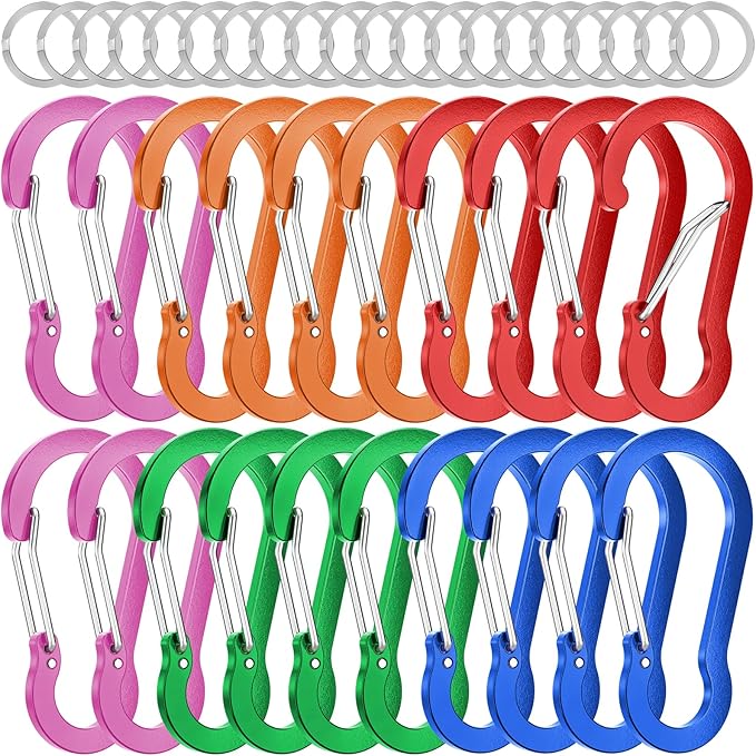sprookber 2" Small Carabiner Clip, D Ring Caribeener, Spring Snap Hook for Keychain Multipurpose, Set of 20