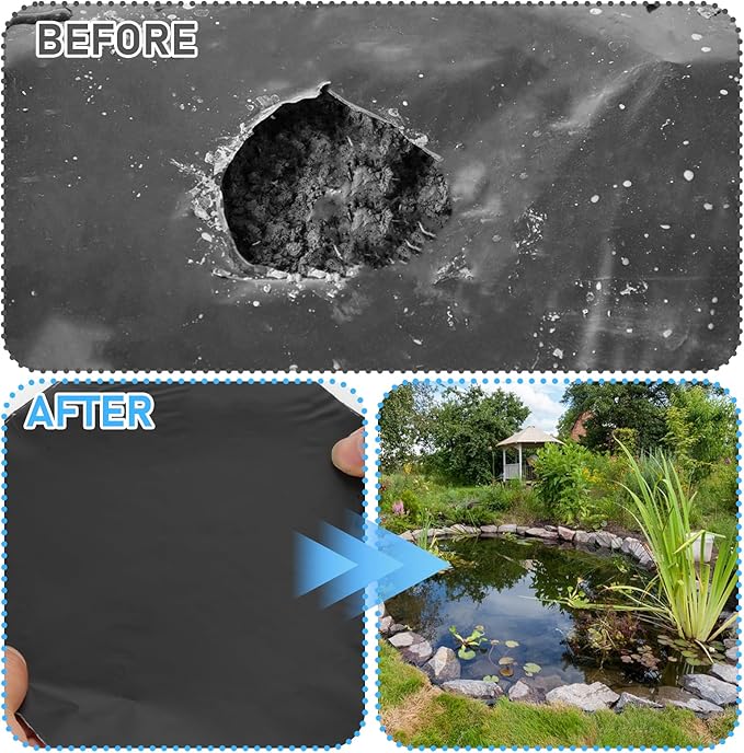 5 Pcs 12 x 12 Inches Large Pond Liner Repair Patch Self-Adhesive EPDM Liner Repair Patch Kit Thickened EPDM Pond Liner Seam for Garden Pond Patch Cover Liner Repair