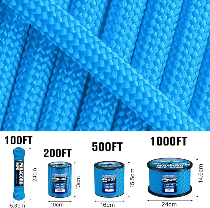 Paracord Rope 750 - Parachute para Cord 4mm 11 Strand Spool Rope Utility Nylon String for Outdoor Camping Survival Utility Tent Crafting DIY Projects - Blue 200ft
