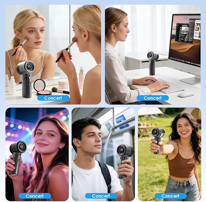 Portable Misting Fan Handheld Powerful Turbo Fan, 100 Speeds, 6000mAh Rechargeable Battery, LED Display, Spray Mist Personal Mini Fan for Travel, Beach, Outdoor Camping (Midnight)