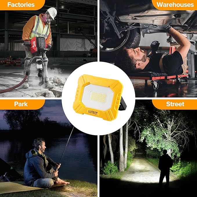 LUTEC 3500LM LED Work Light, Rechargeable Magnetic Work Lights with Stand, Portable 5000K Flood Light for Car Repair, Fishing, Camping, Emergency, Hiking, 3 Modes