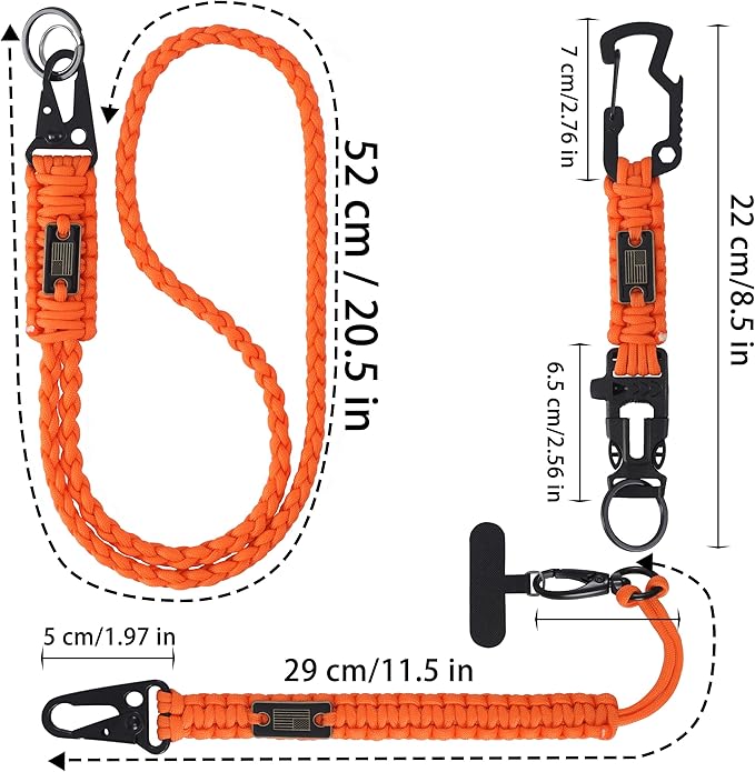 Heavy Duty Braided Paracord Lanyard for ID Badges,EDC Tether for Phone,Tactical 550 Paracord Keychain with USA Flag