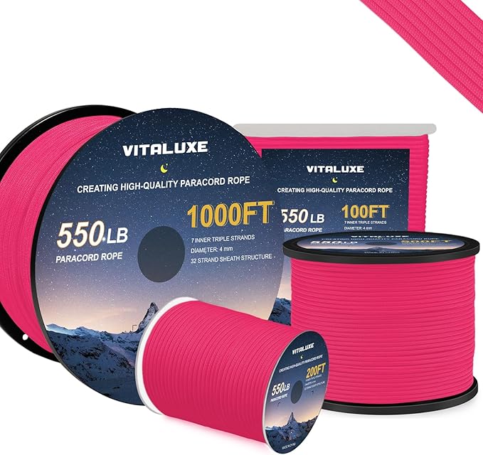 Paracord 550, 4mm, 7 Triple Strands Utility Rope, Parachute Cord for Survival Gear, Camping, Hiking, and DIY Bracelets, Keychains,Accessories, Type III