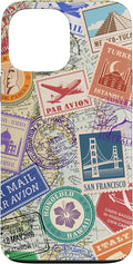World Map Travel Passport Stamps Postage Stamp Case for iPhone 13 Pro Max