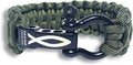 Savior Survival Gear Paracord Bracelet with Stainless Steel Adjustable Shackle (1.25" SSG Slash Stitch) (Green, 9)