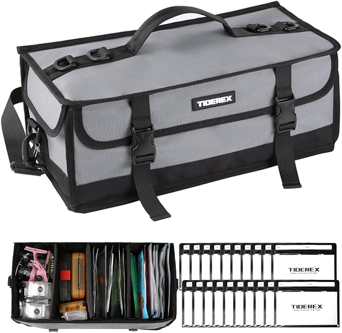 Large Fishing Tackle Bag for Soft Plastic Baits Storage, 20PCS Soft Bait Clear Storage Bag, Fishing Gear Organizer for Weights, Reels & Hooks, 900D Waterproof Oxford Fabric
