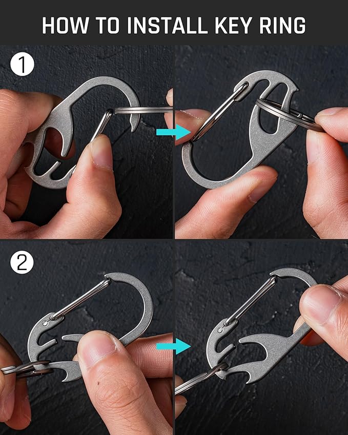 TISUR Titanium Carabiner Keychain Clip, Anti-Lost Key Ring Holder, Self-Locking Metal Gate Clip Key Chain Bottle Opener for Men Women