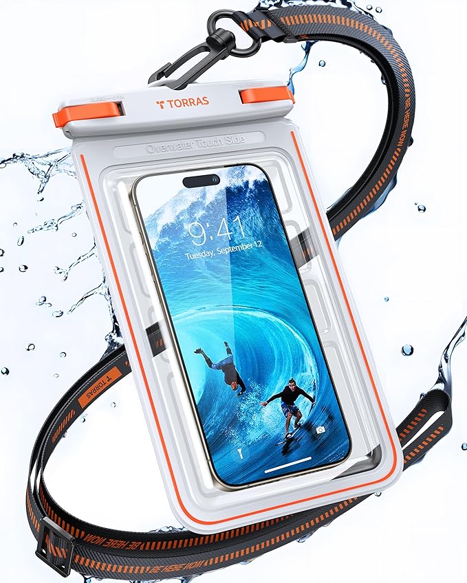 TORRAS IPX8 Waterproof Phone Pouch Floating, Underwater Screen Touchable, Water Proof Case with Lanyard for iPhone 17 Pro Max 16 S26, Cellphone Dry Bag Cruise Essentials 7.0 inch, White