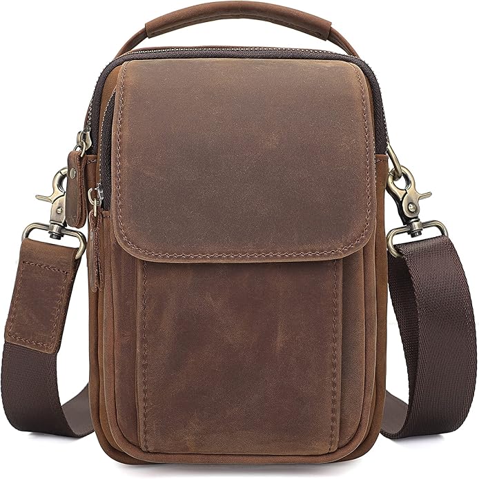 Augus Leather Small Messenger Bag For Men Crossbody Handbag Shoulder Sling Travel Bags for Men Purse Daypack Magnetic Buckle