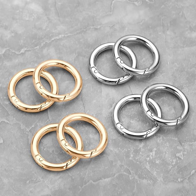 Gkeygo 1 Inch Keychain Rings, 8 Pack Round Carabiner Clip for Keys, Buckle, Bags, Purses - Key Chain Hooks Replacement Keychains Lanyard DIY Crafts - Gold, Silver