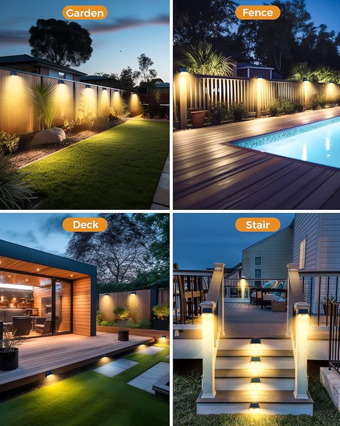 Vighep 4 Pack Solar Fence Lights Waterproof, Motion Sensor Deck Outdoor, Warm White LED for Wall Yard Steps Stairs Garden - Brown