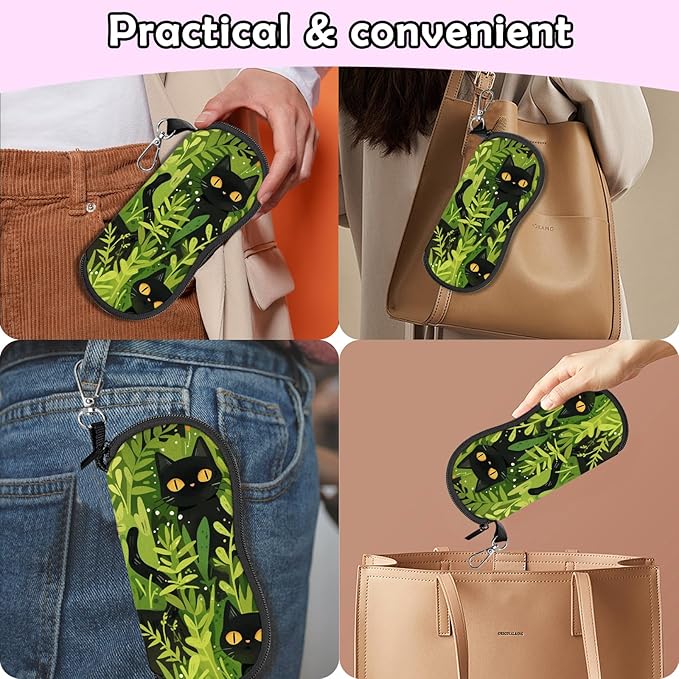 Glasses Case Sunglasses Eyeglass Soft Case Zipper Light Neoprene Pouch with Metal Belt Clip Aesthetic Cute Women Men