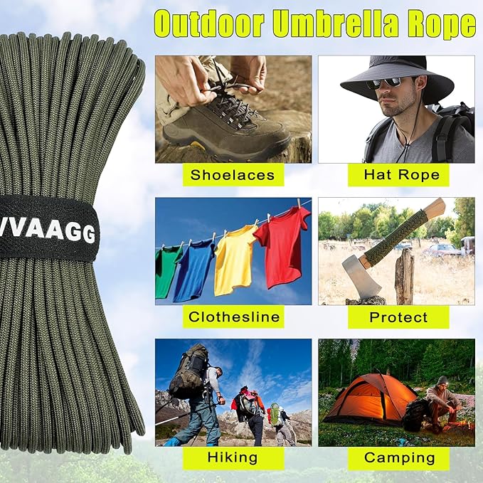 VVAAGG 1000 Paracord Rope 200FT, 4mm Utility Parachute Cord 12 Strand Nylon Rope for Camping, Tent, Clothsline, Outdoor Hiking, Fishing (Army Green, 200FT)